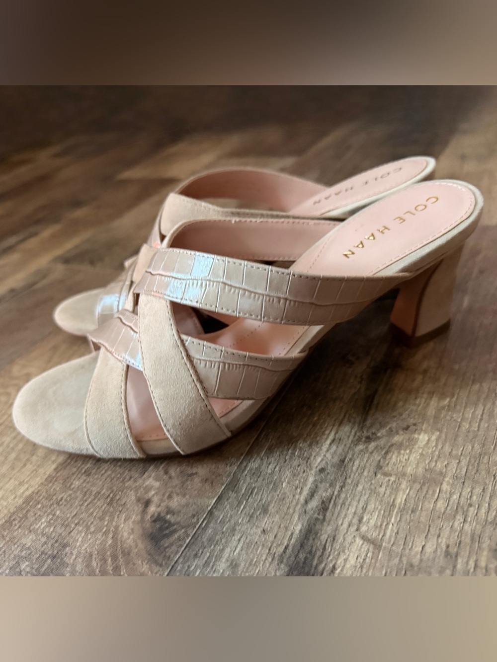 Cole Haan Suede & Croc-Embossed Slide Mules